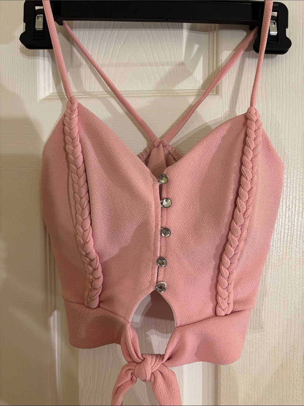Y2K Barbie Pink Tie-Front Spaghetti Strap Cami Crop Top